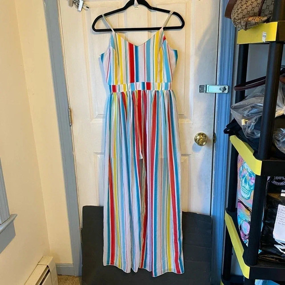 XOXO Romper Sexy Boho Maxi Dress Multicolor Strips Adjustable Strap Women Size M - Picture 5 of 8